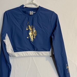 U.S. Polo Assn. Blue and White Long Sleeve Crop Top